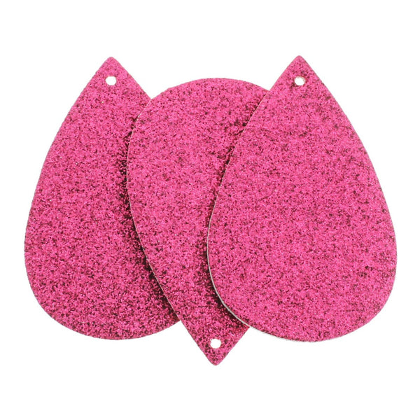 Pendentifs Larme Simili Cuir - Paillettes Fuchsia - 4 Pièces - LP233