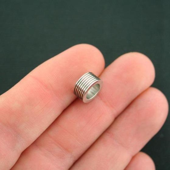 Tube Stainless Steel Spacer Beads 10mm - Silver Tone - 5 Beads - FD591