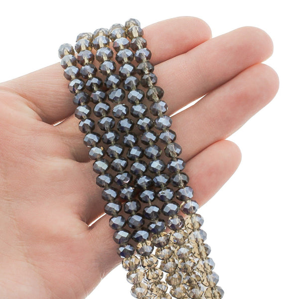 Perles de Verre à Facettes 6mm x 4mm - Noir Transparent - 1 Rang 95 Perles - BD2698