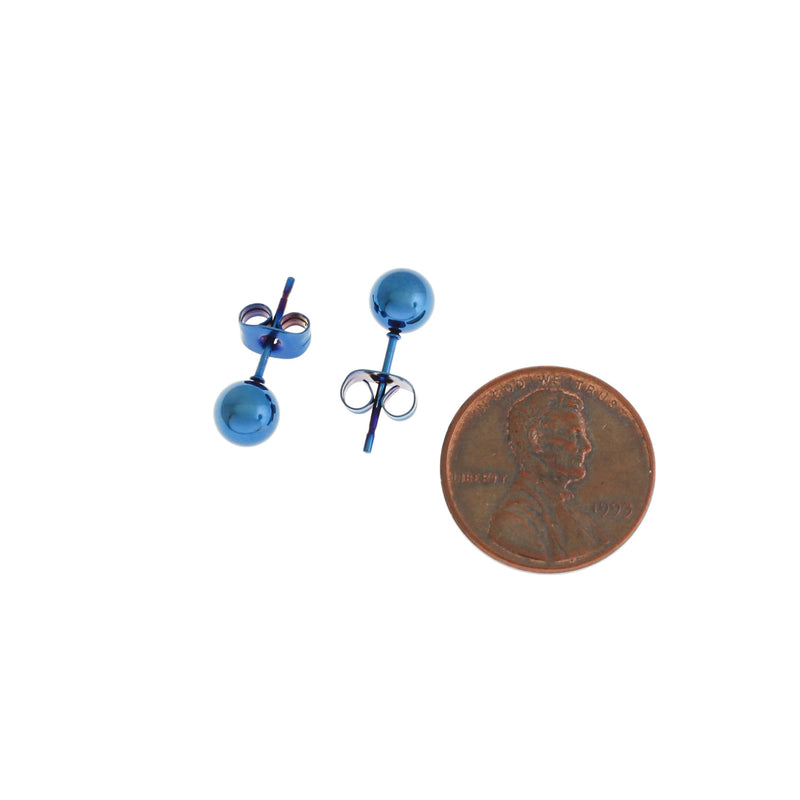 Boucles d'oreilles en acier inoxydable bleu - clous à billes - 11 mm x 6 mm - 2 pièces 1 paire - ER223