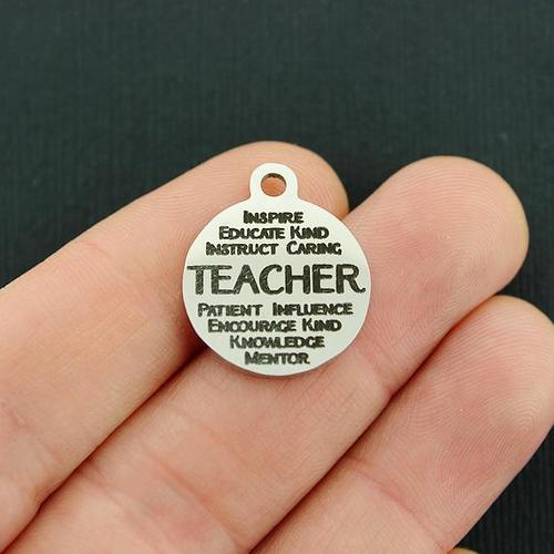 Teacher Word Collage Stainless Steel Charms - BFS001-2310