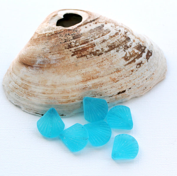 2 Sky Blue Seashell Cultured Sea Glass Charms - U002