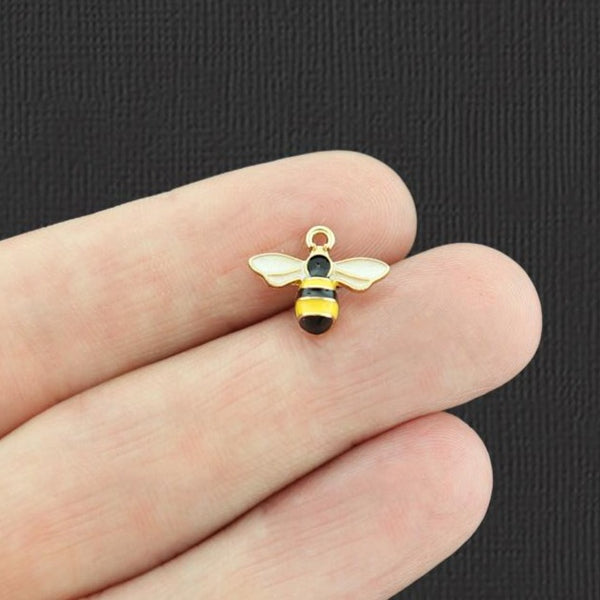 4 Bee Gold Tone Enamel Charms - E978