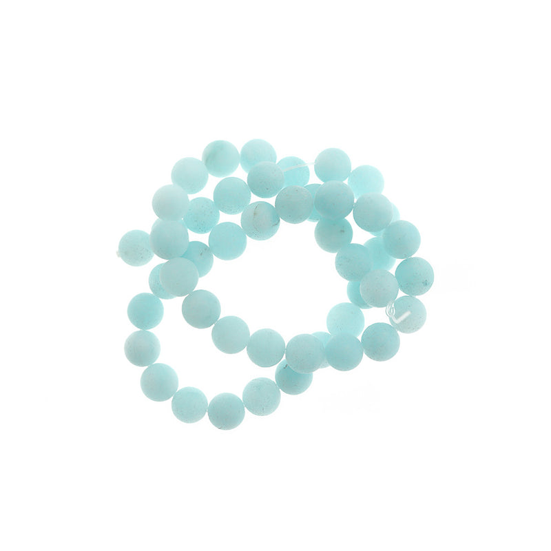 Perles rondes en jade naturel 8 mm - Turquoise givrée - 1 rang 46 perles - BD1337