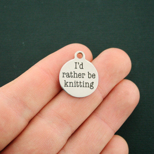 Knitting Stainless Steel Charms - I'd rather be - BFS001-0232