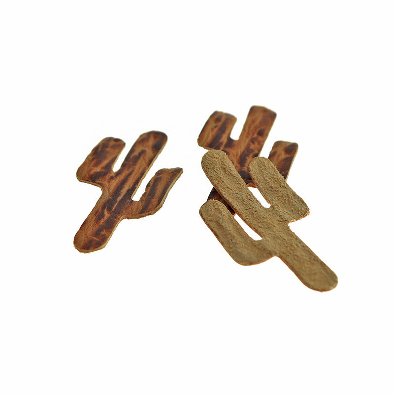 Imitation Leather Pendants - Brown Cactus - 2 Pieces - LP264