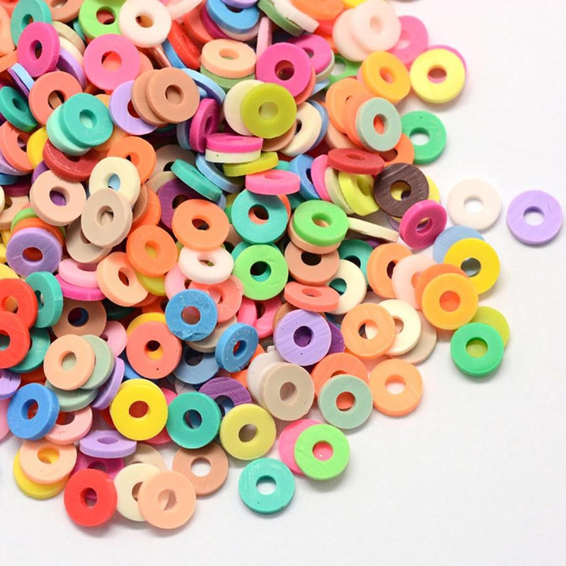 Flat Round Polymer Clay Beads 5mm x 1mm - Assorted Rainbow - 100 Beads - BD1320