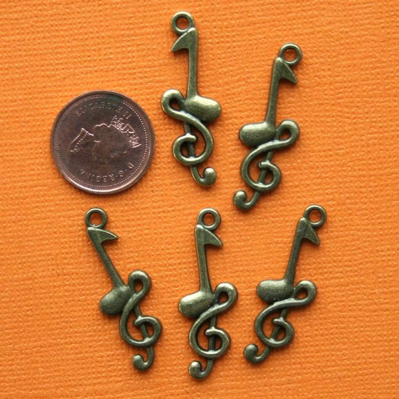 6 breloques de ton bronze antique note de musique 2 faces - BC179