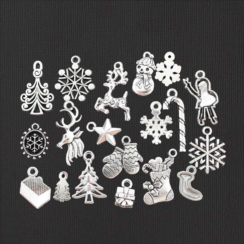 Christmas Charm Collection Antique Silver Tone 19 Different Charms - COL369H