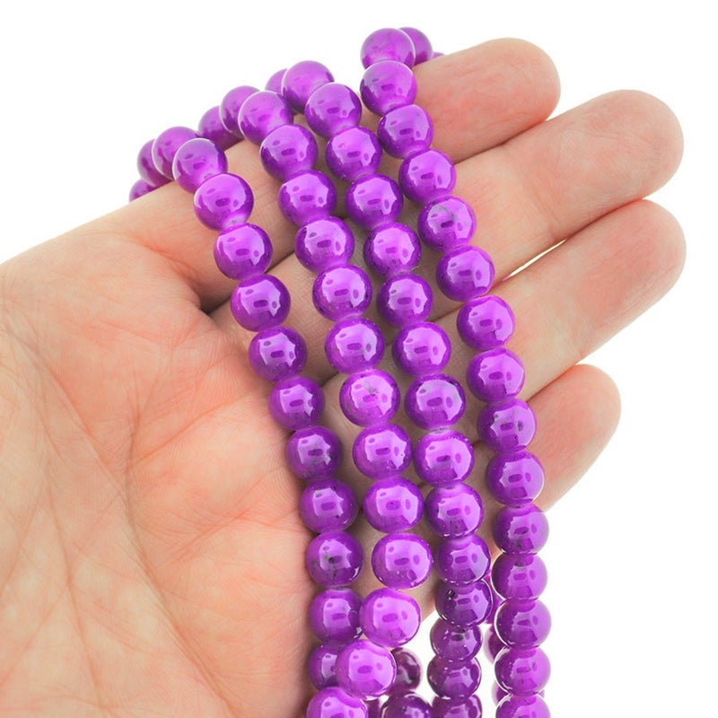 Round Glass Beads 9mm - Bright Purple - 1 Strand 102 Beads - BD2000