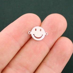 4 Happy Face Connector Charms Silver Tone 2 Sided - SC6035