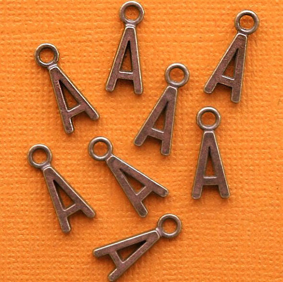 8 Alphabet Letter Antique Copper Tone Charms