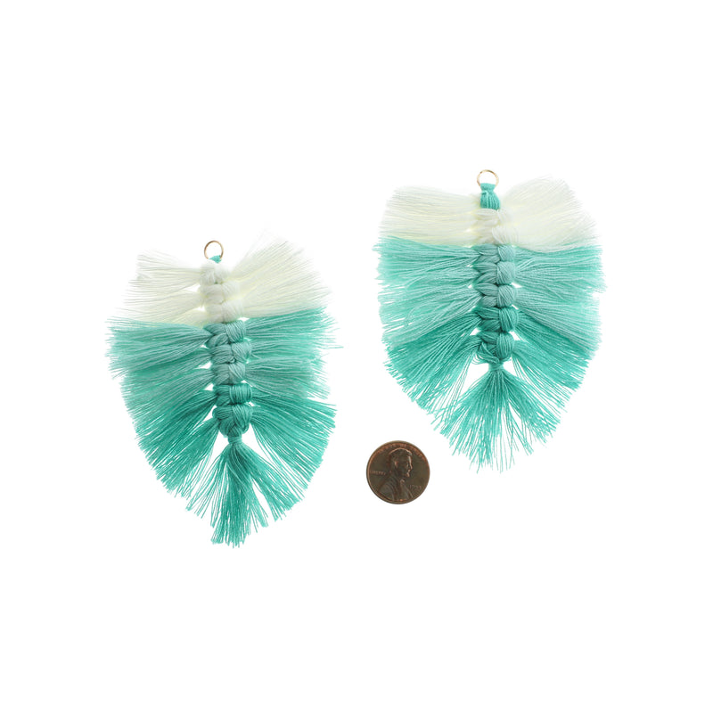 Polyester Leaf Tassel 90mm - Ombre Turquoise - 1 Piece - TSP224