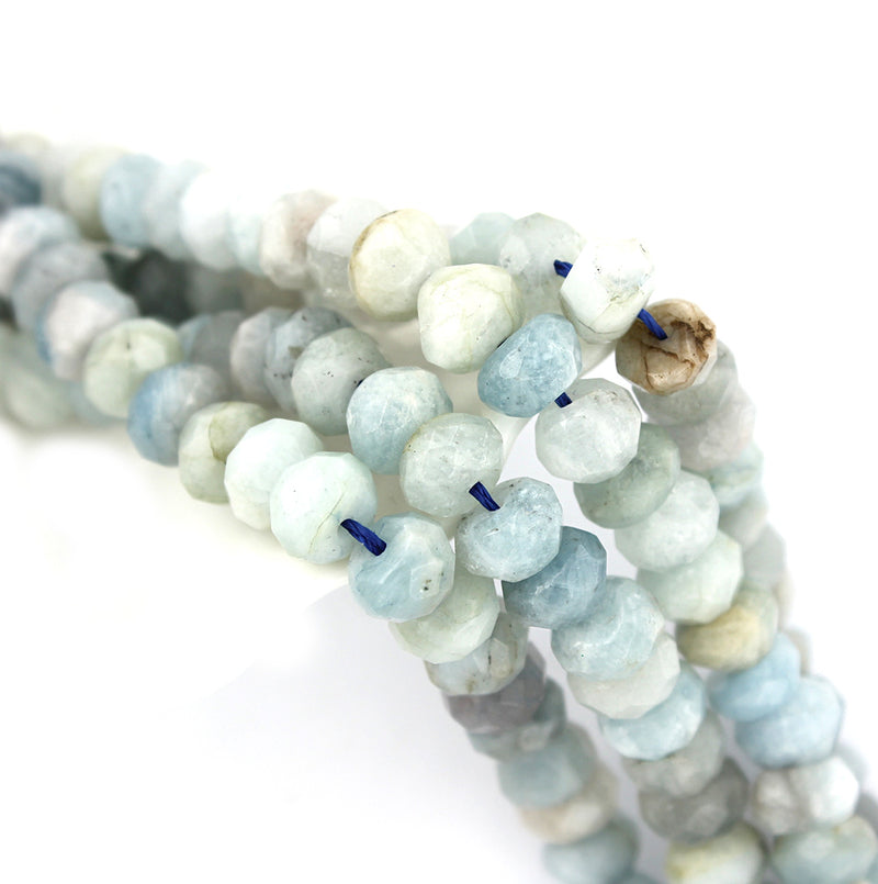 Faceted Natural Aquamarine Beads 8mm x 5mm - Pastel Blues - 10 Beads - BD1552