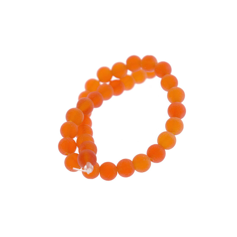 Round Cultured Sea Glass Beads 6mm - Frosted Orange - 1 Strand 32 Beads - U212