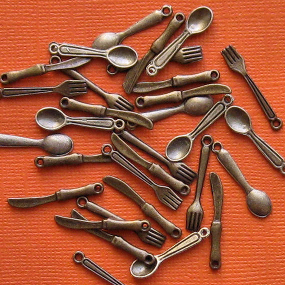 24 Cutlery Antique Bronze Tone Charms 8 of Each - BC252