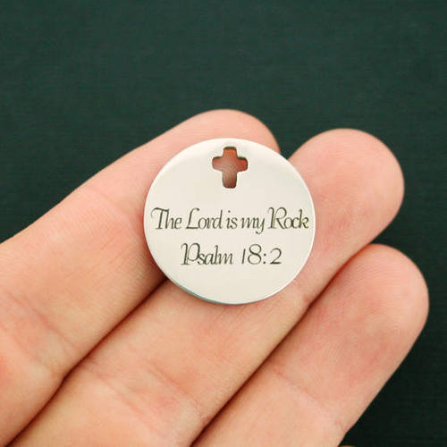 Psalm 18:2 Stainless Steel Cross Charms - The Lord is my Rock - BFS023-2445