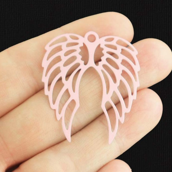 2 Filigree Angel Wings Pink Enamel Charms 2 Sided - E313