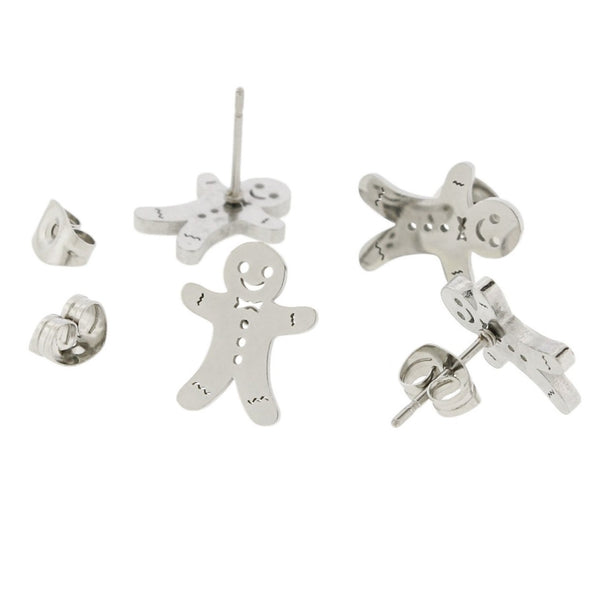 Stainless Steel Earrings - Gingerbread Man Studs - 13mm x 11mm - 2 Pieces 1 Pair - ER510