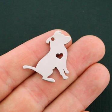5 Pit Bull Silver Tone Stainless Steel Charms 2 Sided - MT415