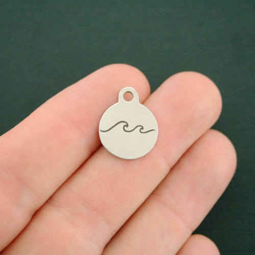 Wave Stainless Steel Small Round Charms - BFS002-2450