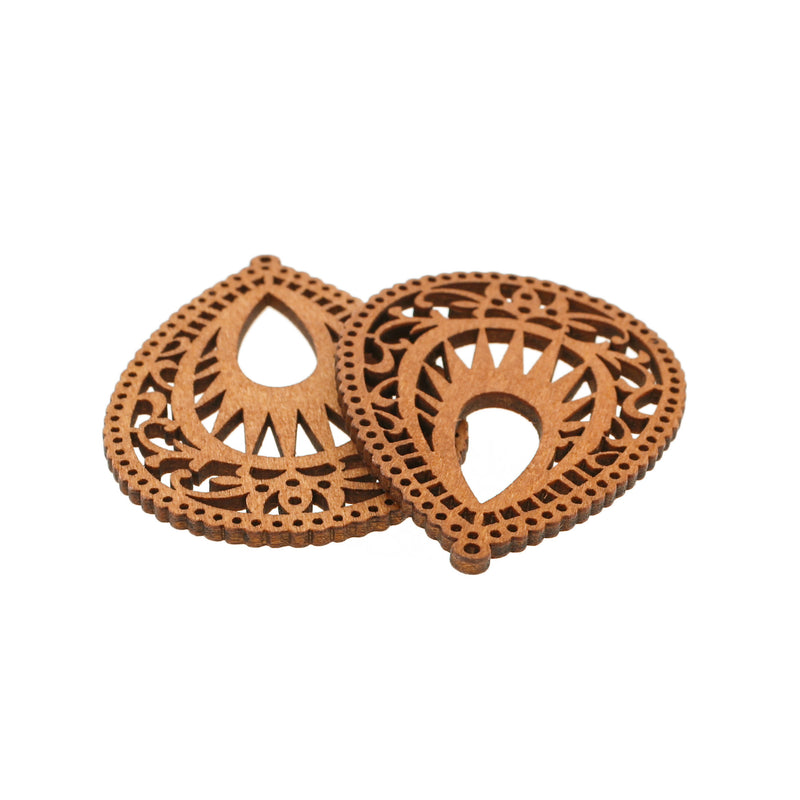 4 Teardrop Filigree Natural Wood Charms - WP147