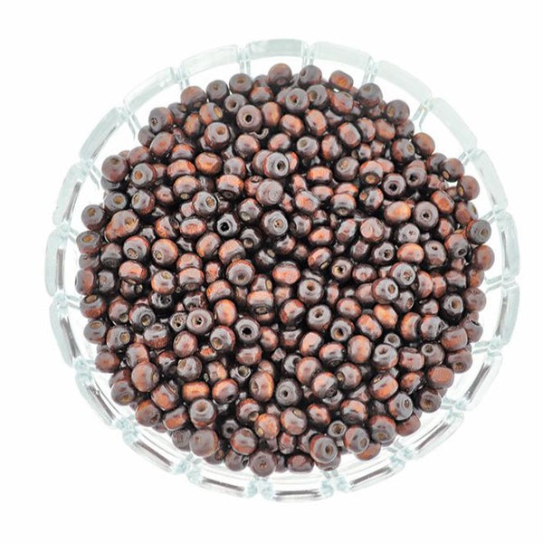 Perles Rondes en Bois 6mm - Marron Foncé - 100 Perles - BD1932