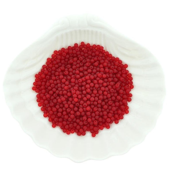 Perles de rocaille en verre de mer 3 mm - Rouge givré - 50 perles - U058