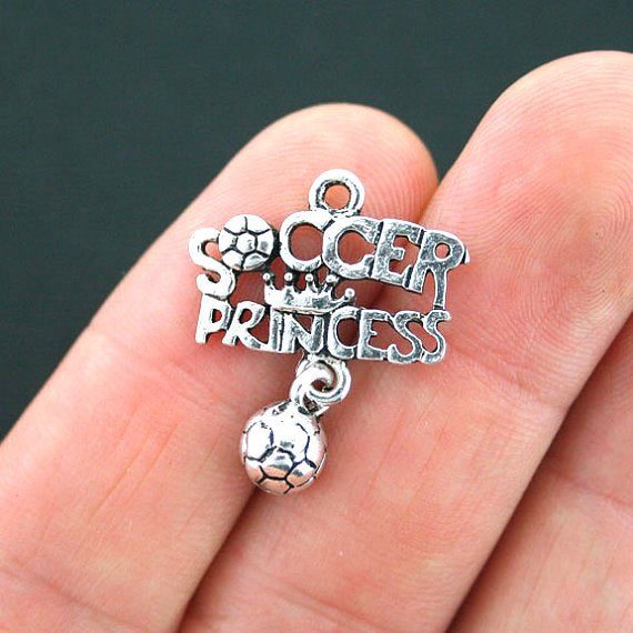 4 Soccer Princess Antique Silver Tone Charms - SC4162