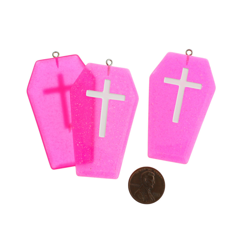 Pink Coffin Cross Resin Charm- K505