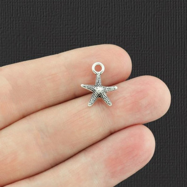 20 Starfish Antique Silver Tone Charms 2 Sided - SC7765