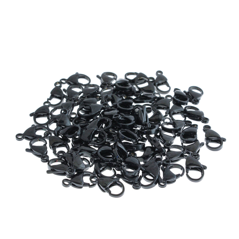 Black Stainless Steel Lobster Clasps 15mm x 9mm - 5 Clasps - FF291