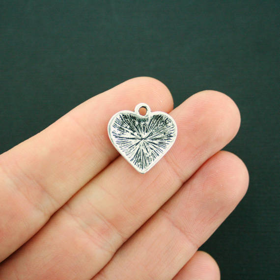 5 Blessed Be Heart Antique Silver Tone Charms - SC7199