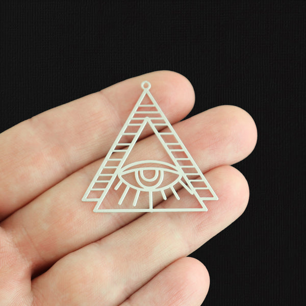 5 pyramides avec oeil en acier inoxydable argenté breloques 2 faces - SSP605
