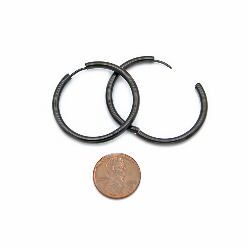 Stainless Steel Earrings - Black Hinged Clicker Segment Hoops 36mm - 2 Pieces 1 Pair - Z1632