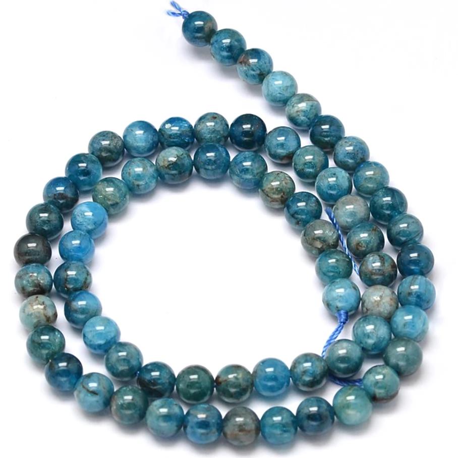 25 Round Natural Apatite Beads - Ocean Blue - Choose Your Size!