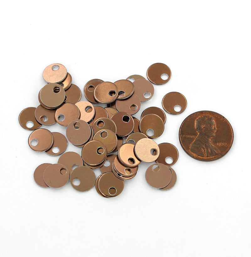 SALE Circle Stamping Blanks - Antique Copper Tone Anodized Aluminum - 8.9mm - 25 Tags - MT094