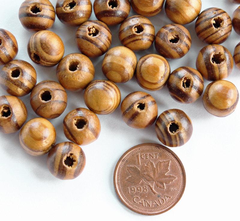 Perles Rondes en Bois 10mm - Marron Clair Naturel - 25 Perles - BD508