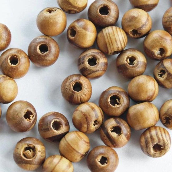 Perles Rondes en Bois 8mm - Marron Clair Naturel - 25 Perles - BD509