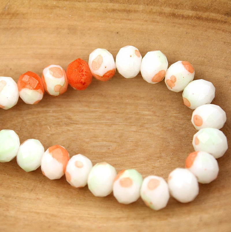 Faceted Glass Beads 8mm - Salmon, White, and Mint - 25 Beads - BD759