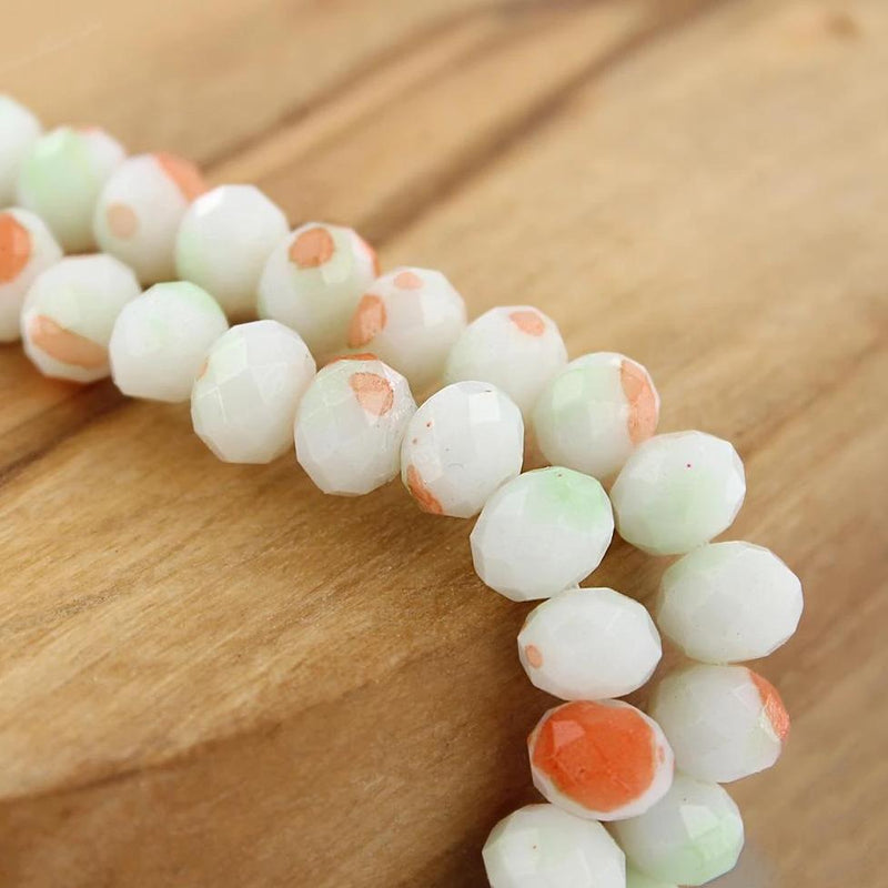 Faceted Glass Beads 8mm - Salmon, White, and Mint - 25 Beads - BD759