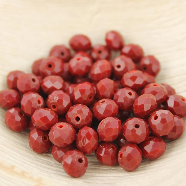 Faceted Glass Beads 8mm x 6mm - Garnet Red - 25 Beads - BD1247