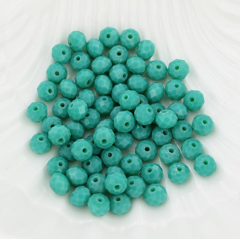 Perles de Verre à Facettes 8mm x 6mm - Vert Mer - 25 Perles - BD1242
