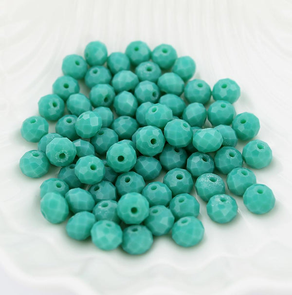 Perles de Verre à Facettes 8mm x 6mm - Vert Mer - 25 Perles - BD1242