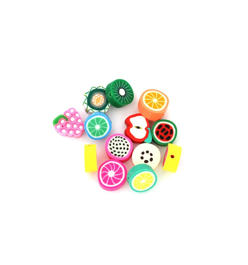 Fruit Spacer Polymer Clay Beads Assorted Sizes - Assorted Fruits - 25 Beads - E715