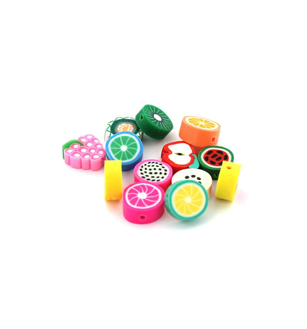 Fruit Spacer Polymer Clay Beads Assorted Sizes - Assorted Fruits - 25 Beads - E715