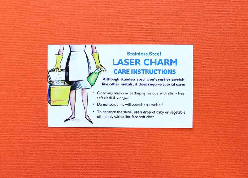 25 Instruction Cards Charm Care Instructions for Stainless Steel Charms Z467
