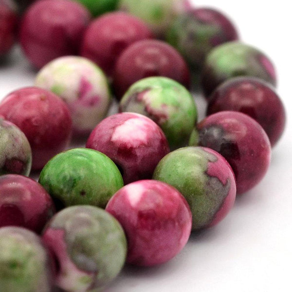 Round Synthetic Jade Beads 6mm - Raspberry and Green - 25 Beads - BD939