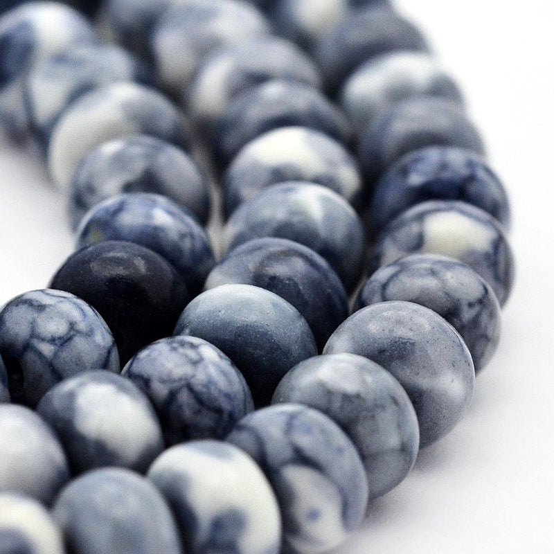 Abacus Synthetic Jade Beads 6mm x 4mm - Blue Grey and White - 25 Beads - BD907