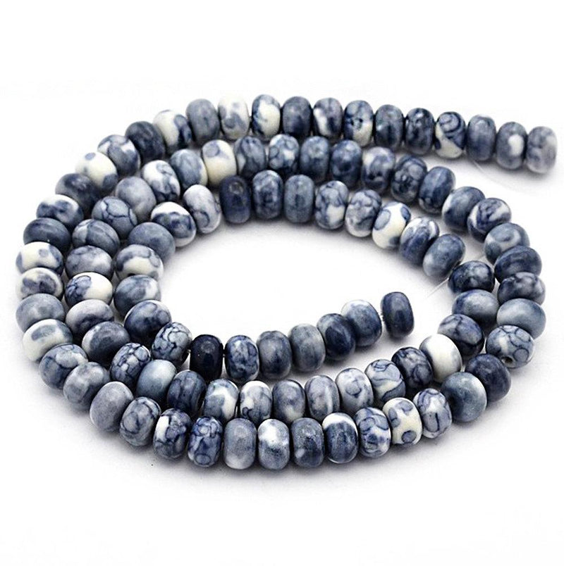 Perles de jade synthétique Abacus 6mm x 4mm - Bleu gris et blanc - 25 perles - BD907